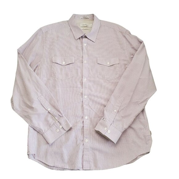 Calvin Klein Plaid Button Down Long Sleeve Shirt Mens Size L Easter Purple - Picture 3 of 5